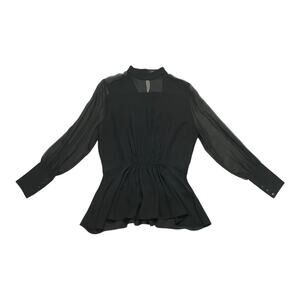 Sally LaPointe Black Silk Sheer Peplum Long Sleeve Blouse Size 4